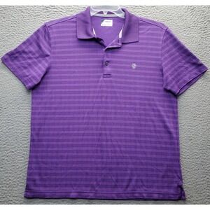 IZOD Golf Performance Polo Shirt Mens M Multi Striped Graphic Logo Slit Collared